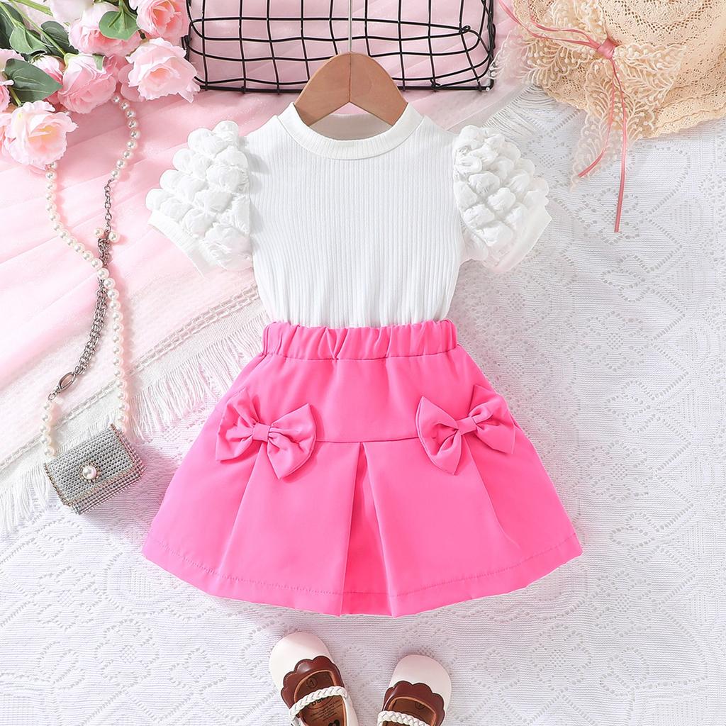 Summer Children Leaf Inclined Shoulder Craft Skirt Girl Fashion Casual Suit