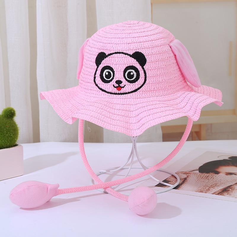 Rabbit Hat Children'S Straw Hat Summer Sun Protection Visor Hat Ear Moving Hat Cute Panda Airbag Hat