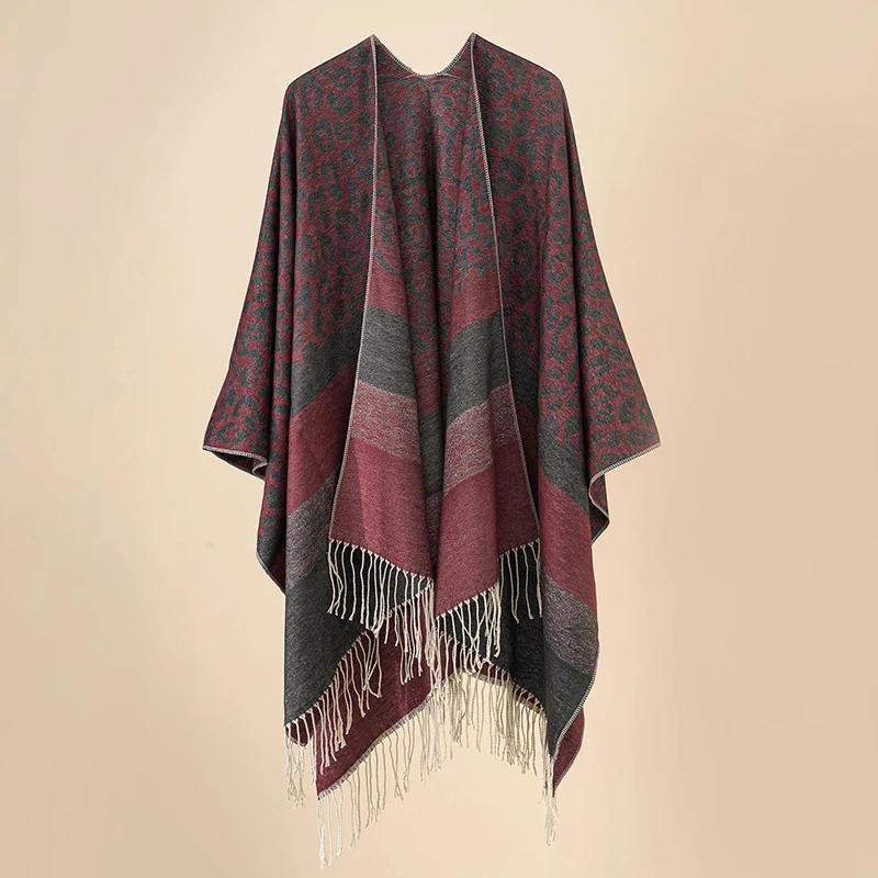 Fashion Elegant Women Scarf Autumn Winter Leopard Tassel Poncho Wrap Blanket Capa Para Mujer Pashmina Femme Shawl