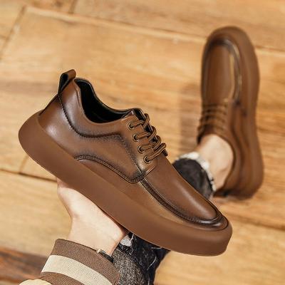 Sapatos casuais masculinos de couro legítimo, tênis masculinos com cadarço, calçados clássicos confortáveis para caminhada, sapatos baixos masculinos de alta qualidade