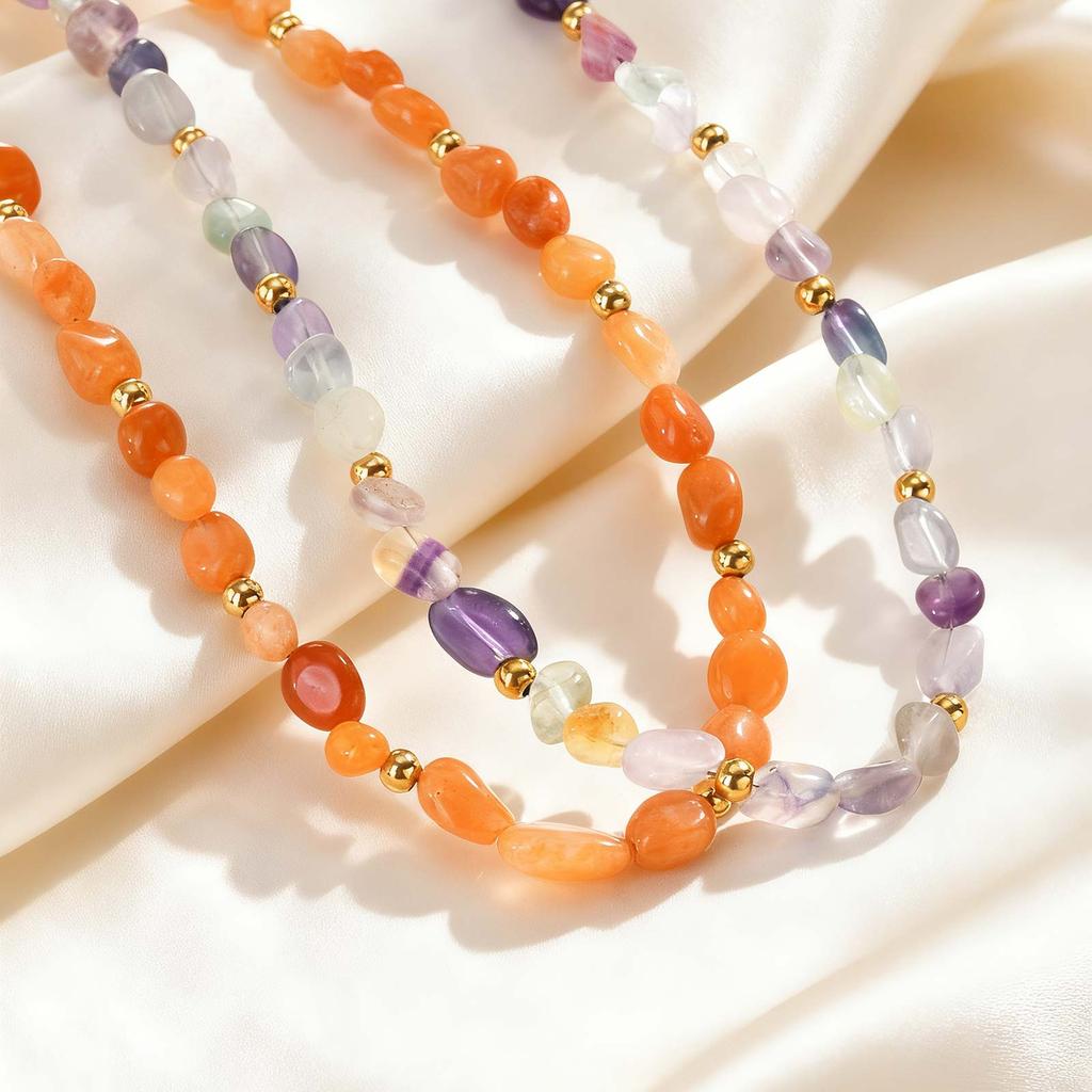Bohemian Irregular Natural Stone Beaded Necklace Women's Stainless Steel Chain Necklaces Chic Daily Party Jewelry Gift