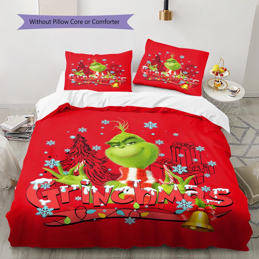 1 Stück Grinch-Muster Bettwäsche Steppdecke Set Bettbezug Kissenbezug Heimdekoration Geburtstagsgeschenk (1 Bettbezug + 2 Kissenbezüge, ohne Füllung)