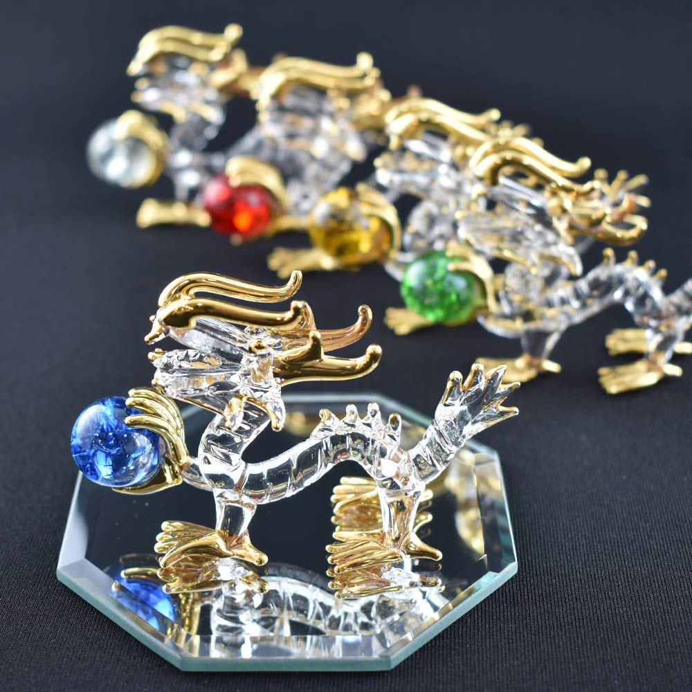 Fourcart Handmade Glass Feng Shui Good Luck At Work Dragon, 2-inch Dragon, Set of 3
