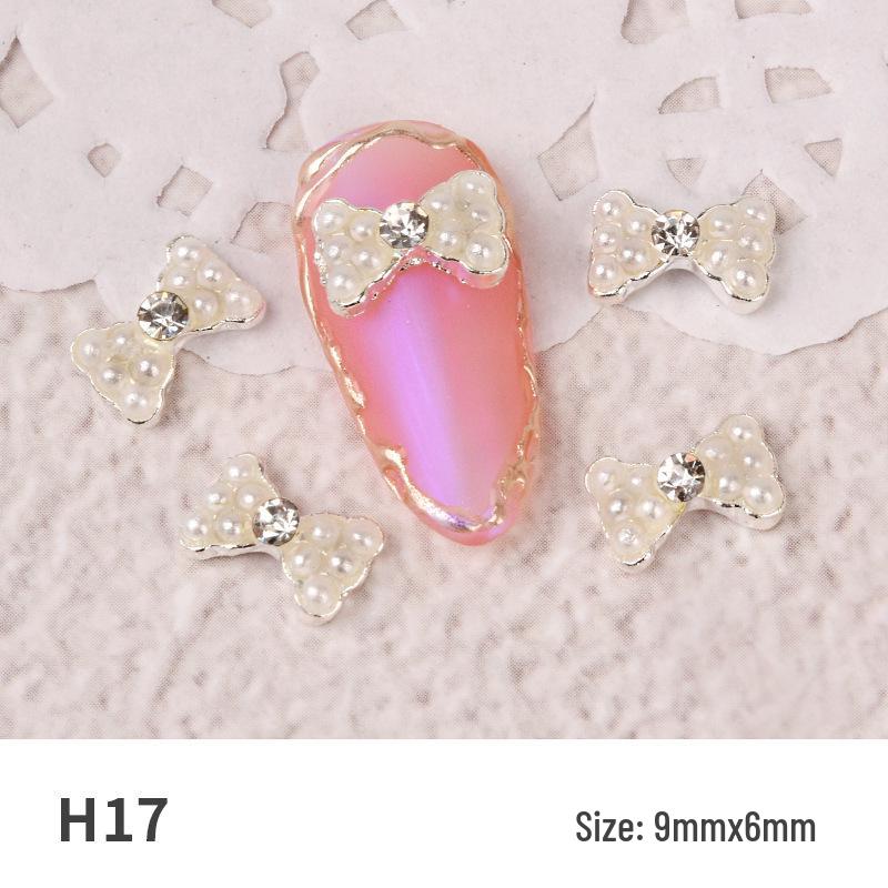 Japanese Style Rhinestone and Pearl Bow Nail Art Accessories