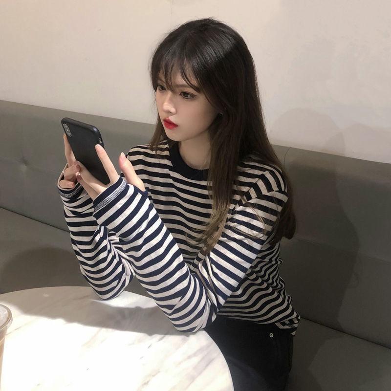 Large Size Striped Bottoming Shirt Long-sleeved T-shirt for Women In Autumn and Winter Fashionable and Versatile