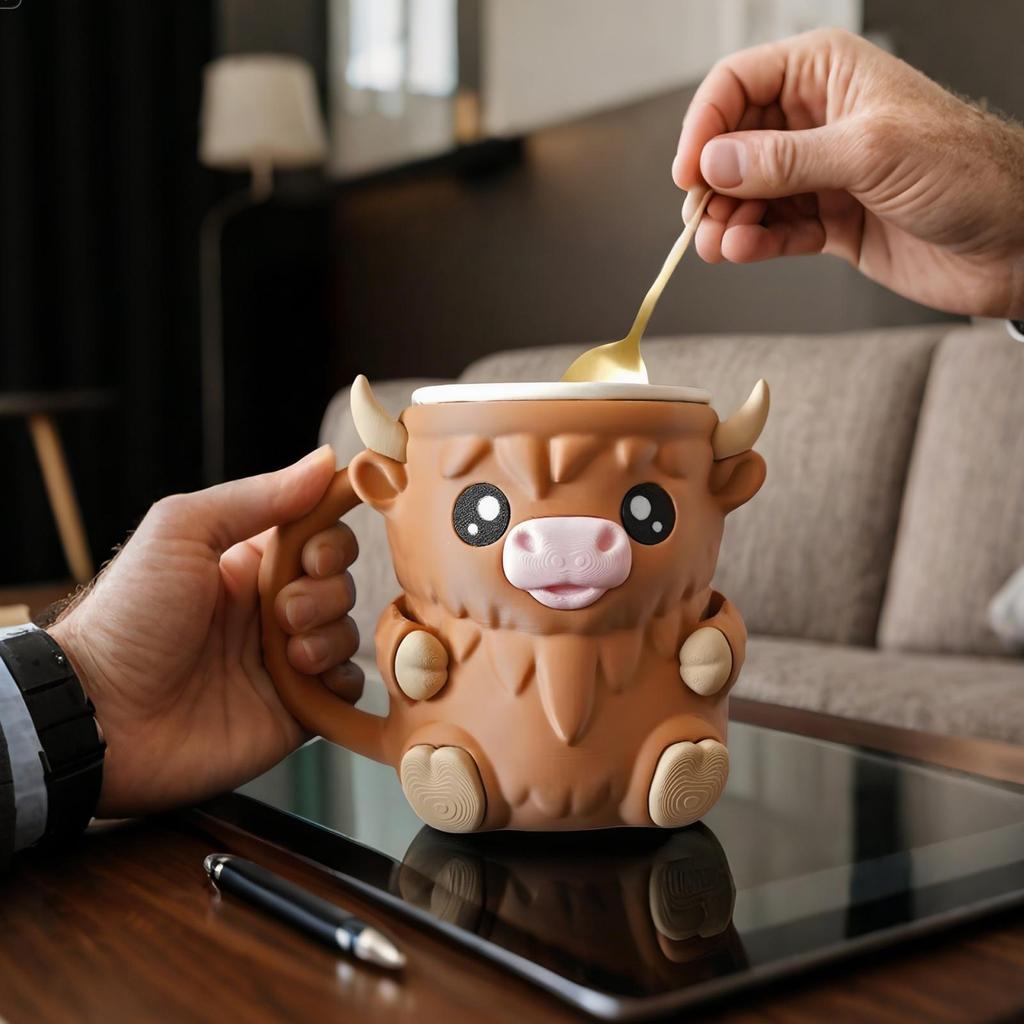 Ice Cream Pint Holder Highland Cow Dessert Tub Decorative Ice Cream Holder with Antifreeze Handle for Yogurt Mix Kids Home