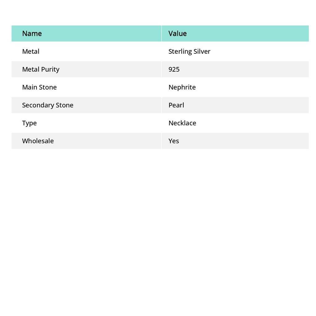 Natural Nephrite, Pearl Gemstone 925 Sterling Silver Jewelry Necklace 18" j0N33