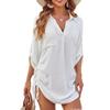 New drawstring shirt collar beach jacket head bikini swimsuit blouse vacation sunscreen shirt