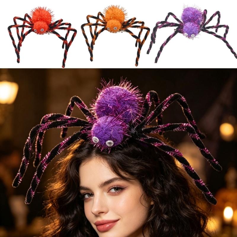 Plush Halloween Hair Clip Spiders Role Play Accessory with Spiders Legs and Clip On Hold for Party Photos and Costume Wear