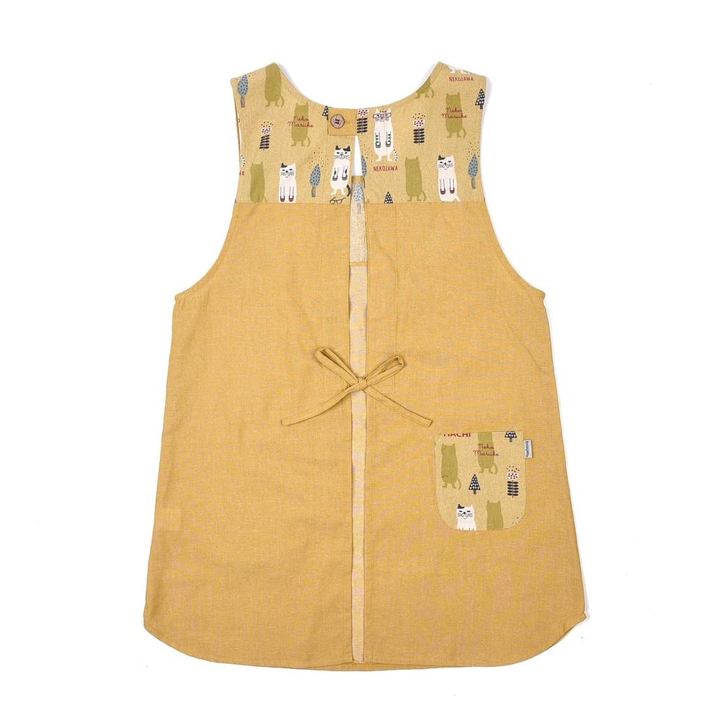 Kusuguru Japan Apron Cat Round Button Ribbon Open Apron 236503 Yellow M~L