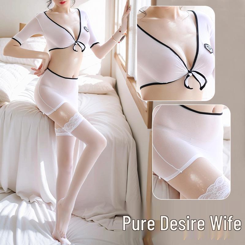 Allure Bodysuit Set: Fishnet Stockings & Open Crotch, Versatile Uniform Style for Mature Women, Plus Size, Black