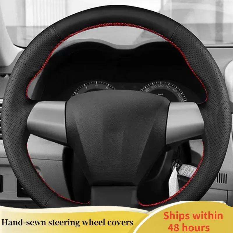Car Steering Wheel Cover  Leathe For Toyota Corolla RAV4 2011-2013 Steering Wheel Braid Car Accessory Red Thread