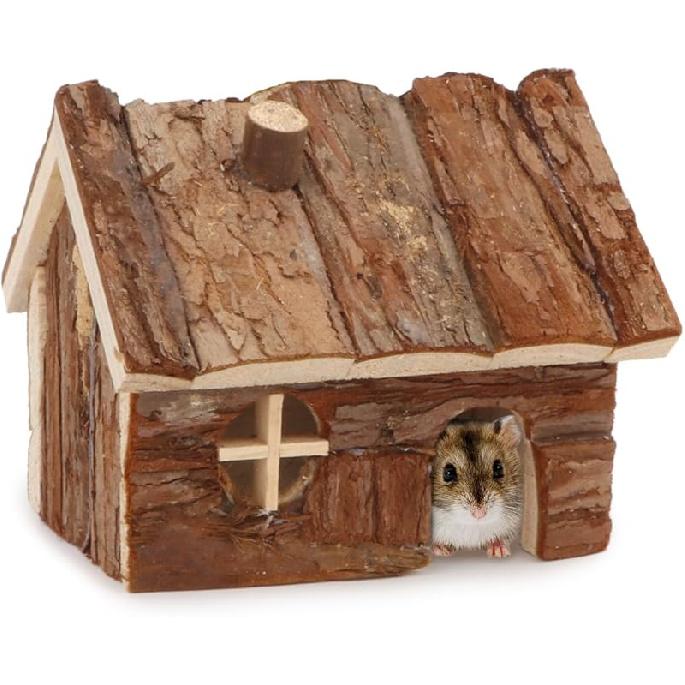 Wontee Hamster Wood House Hamster Hideout Hut for Dwarf Hamsters Mice Small Gerbils (Small) Small
