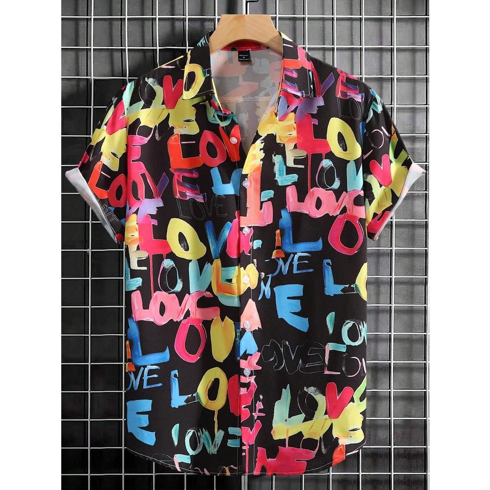 

Мужская рубашка Manfinity RSRT с короткими рукавами и цветным принтом в виде букв, подходит для отпуска, парного ношения, пляжной одежды XL