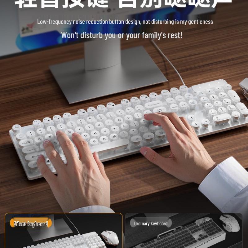 Retro Punk Mechanical Keyboard and Silent Wired Mouse Set for Desktop