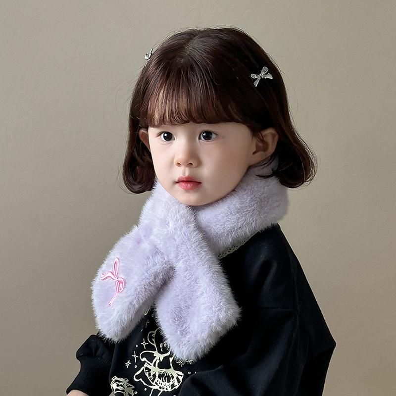 Children's Scarf Embroidered with Butterfly Knots Cute Little Girl Winter and Autumn Thick and Warm Neck Guard Scarf for Babies