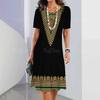 Elegante Abito Midi da Donna a Maniche Corte Moda Stampa 3D Taglie Forti Abbigliamento da Spiaggia