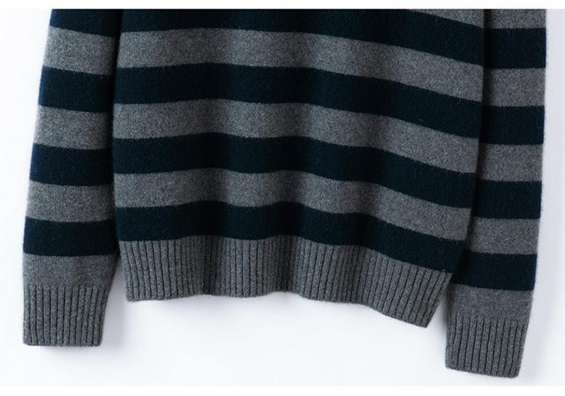 Women's Pure Cashmere Retro Stripe Round Neck Sweater
