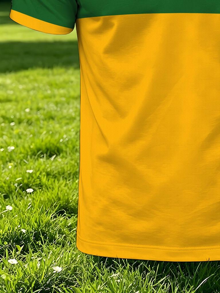 Men'S Outdoor Polo Shirt, Multi-Size Available, Yellow-Green Color Block, Banana Print on Chest, Vibrant Casual Fashionable Comfortable, Men'S Top