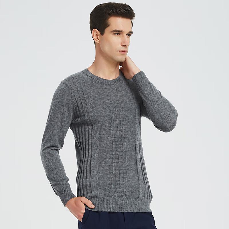 Hengyuanxiang Men's Fine Spun Pure Cashmere Round Neck Thin Sweater