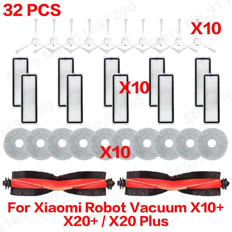 Compatible For ( Xiaomi Robot Vacuum X10+ / X20+ / X20 Plus ) Spare Parts Accessories Main Side Brush Mop Cloth Dust Bag Filter
