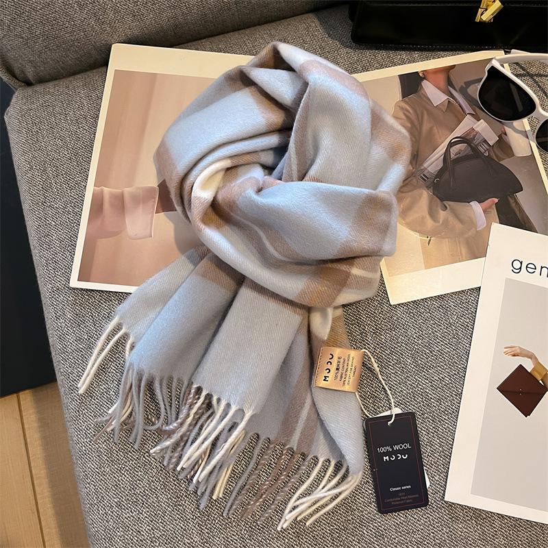 Maillard 100% wool Australian pure wool plaid scarf Winter versatile warm couple scarf Student gift 180*30cm