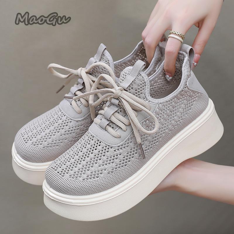 Fashion Women's Breathable Mesh Slip-On Shoes Summer Anti-Slip Wedge Casual Footwear Soft Bottom Lace-Up Sneakers Women Mesh Shoes