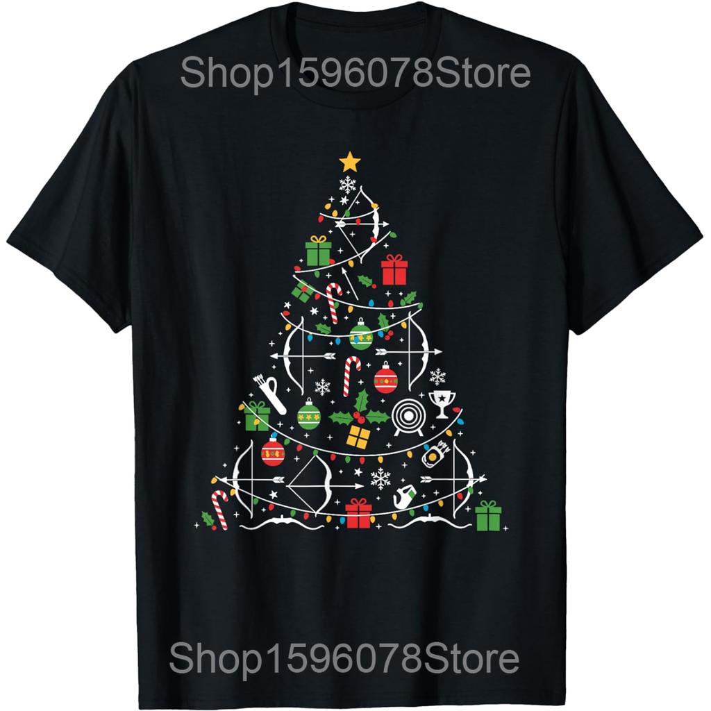 Funny Xmas Bow Santa Archery Christmas T Shirts Men Women Cotton Humor Streetwear Tee Shirt Short Sleeve Unisex Loose Clothing