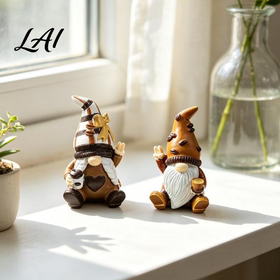 Cute Goblin Statue Mini Resin Coffee Gnome Ornaments Sitting Bean Figurines Lover Decor for Shop Kitchen Shelf Tabletop Decorations Bar Counter