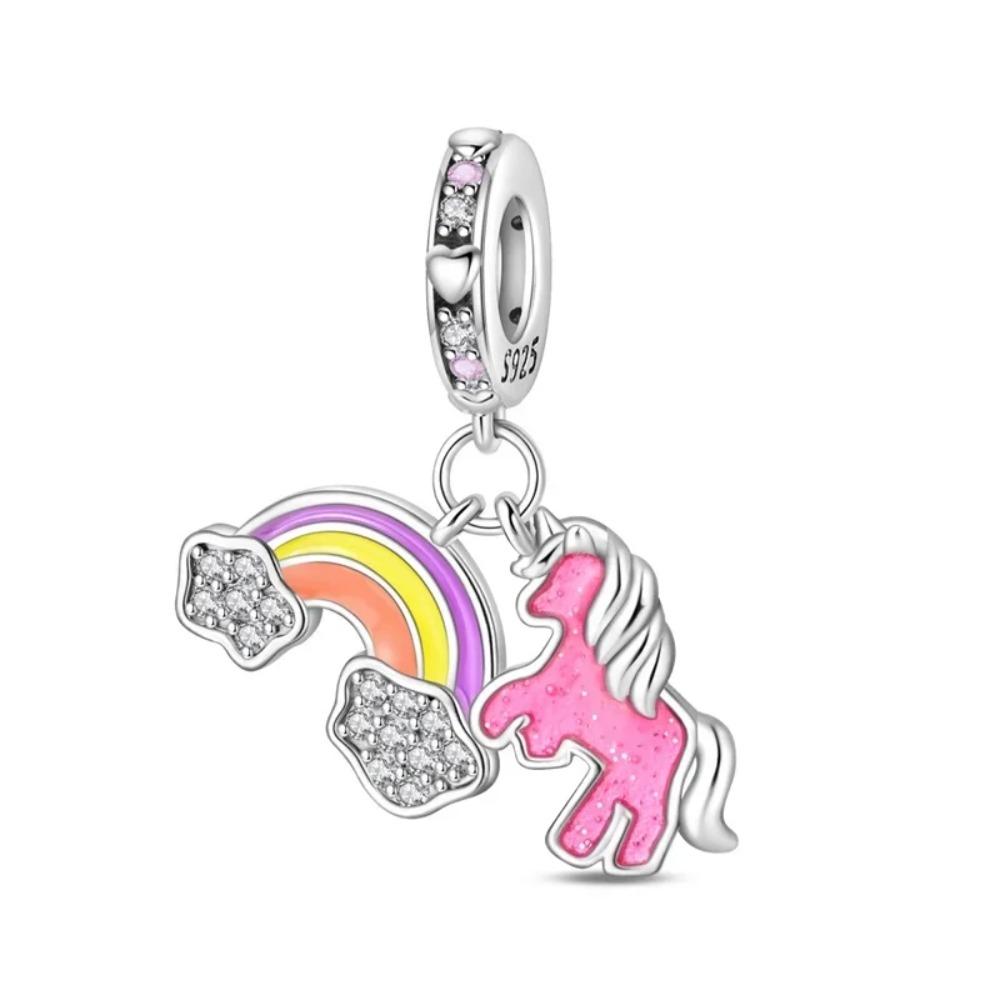 925 Silver Unicorn Pendant Noctilucent Charm Bead DIY Princess Bracelet Colorful Jewelry Gift for Women