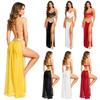 Sequin Tassel No-pad Bra Top and Metallic Briefs with Gold Trim Chiffon Side Slit Skirt Set for Women Belly Dance Halloween Party