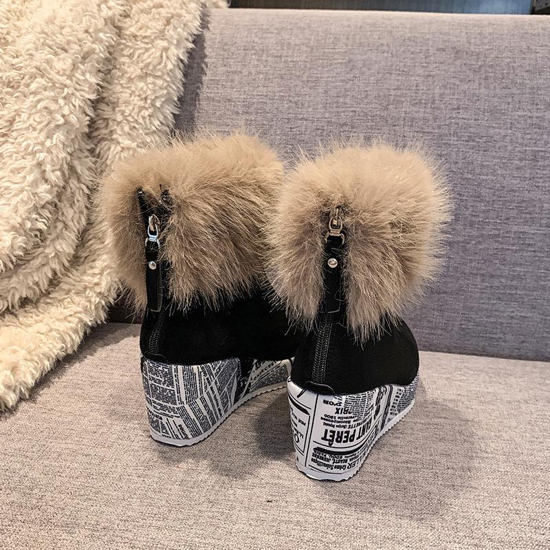 Fashion Women Snow Boots Wedges Plush Warm Anti Slip Comfortable Ankle Boots Fluffy Round Toe Platform Cotton Boots Winter Botas Mujer