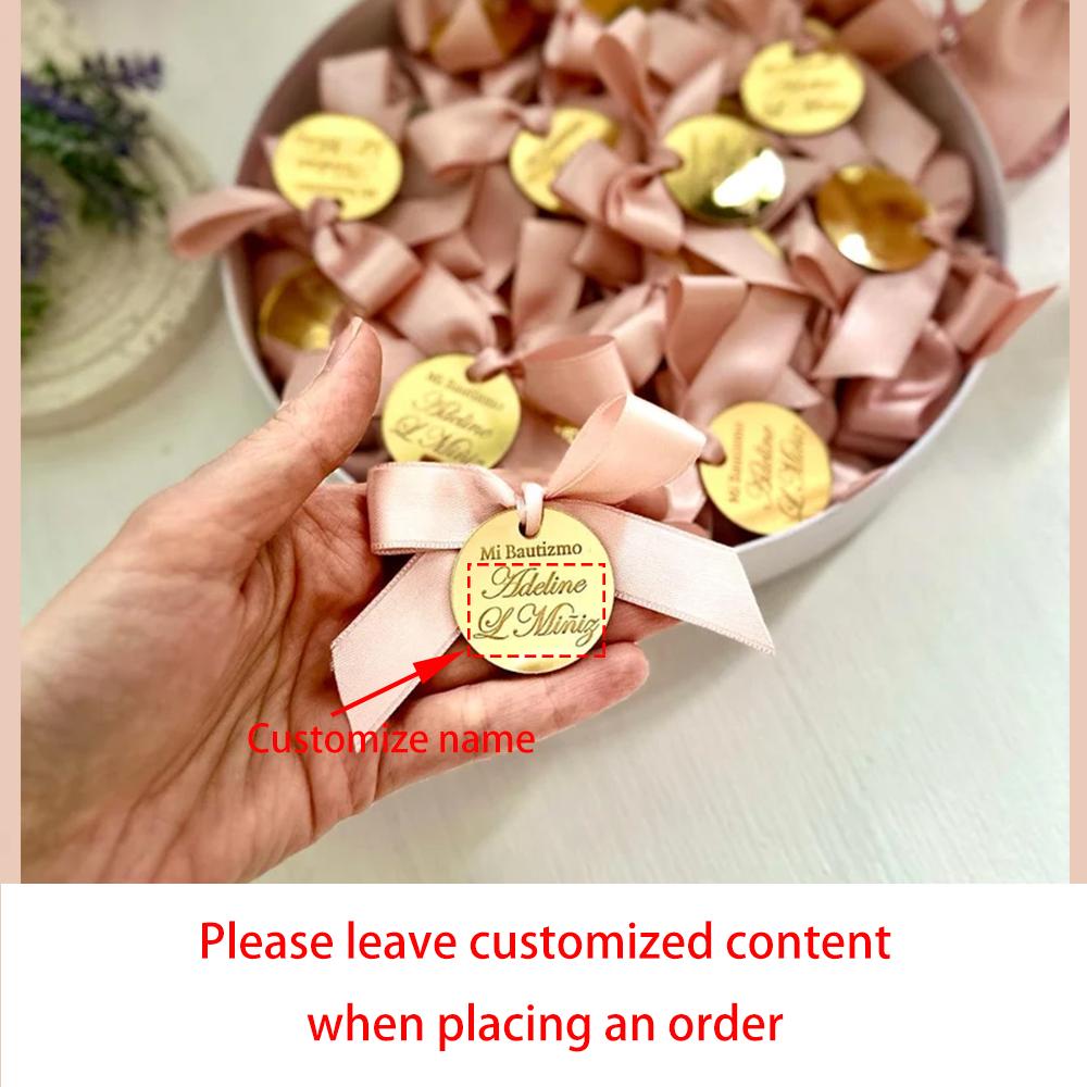 

10Pcs Custom Baptism Gold Tag Mi Bautizmo Soft Pink Christening Favor Round Acrylic Mirror Name Tag Keepsake Baby Shower Gift 10pcs 5CM