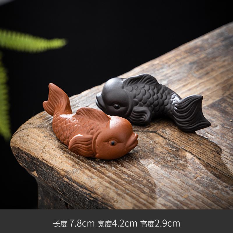 Handmade Purple Clay Fish Tea Pet Nurturable Symbol of Abundance for Gongfu Tea Ceremony Home Desk Decor Collectible Gift