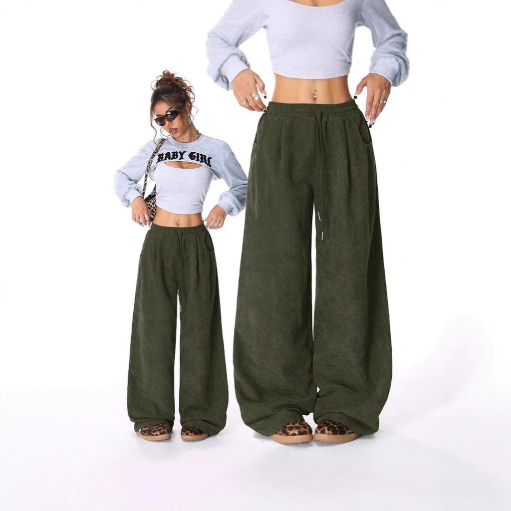 Neue Damen-Freizeithose im lässigen Stil, hohe Taille, weit geschnitten, mit Tunnelzug und fließendem Sitz für täglichen Komfort