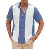 Fashion Business Stripped Splicing Shirt For Men Vintage Casual And Versatile Button Down Bowling Short Sleeve Summer T-Shirt