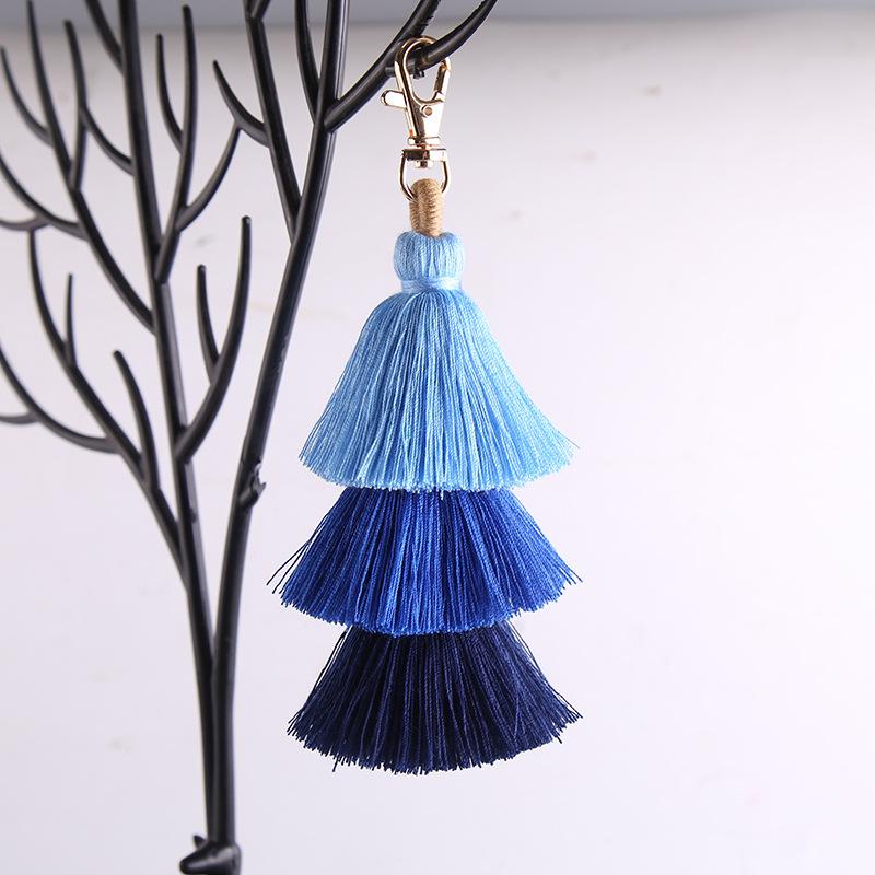 

WTEMPO 3 шт. Трехслойные хлопковые кисточки Брелоки Богемный стиль Шикарные Оригинальные Брелоки с карабином Подарки на годовщину Декоративные подвески 3pcs синий