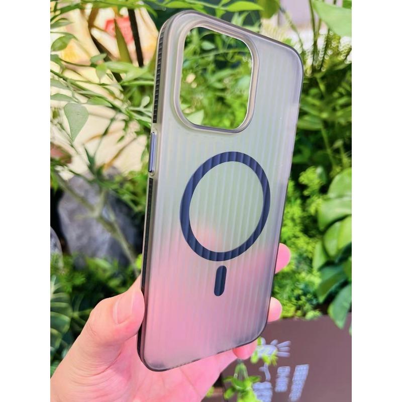 

Гофрированная оболочка Подходит для чехла для мобильного телефона IPhone15 ПК Магнитная жесткая оболочка Apple 14pro Прозрачная двухцветная Нескользящая рамка Apple 16Plus