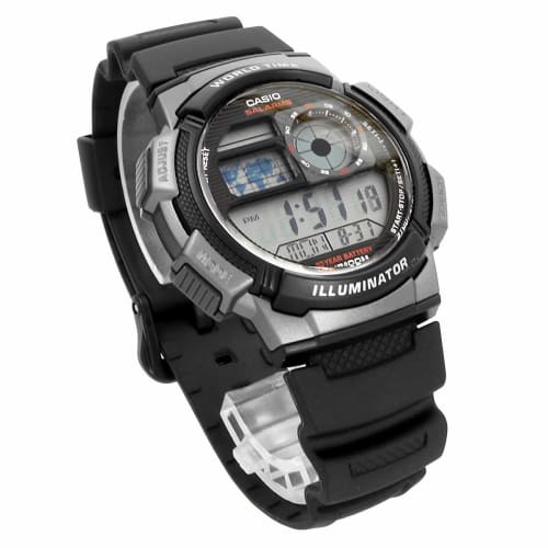 Casio AE-1000W-1BV World Time Digital Men's Watch, Black/Gray Metallic, Overseas Model