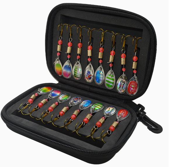 Rotating Spinner Lure Set, 16Pcs 3.5g Metal Spoon Baits with Tackle Box for Trout and Bass