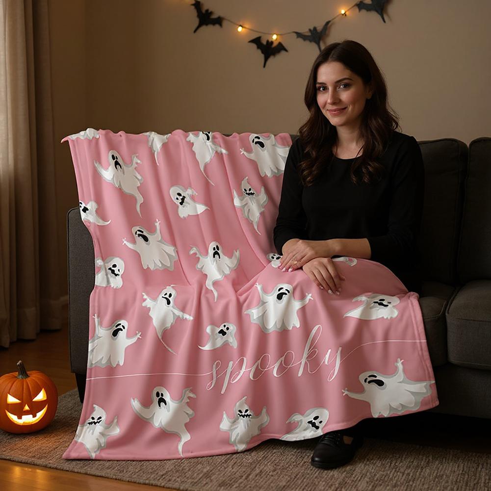 Halloween Throw Blankets Pumpkin Ghost Thin Blanket Reversible Fleece Warm Cozy Blanket Nap Blanket for Sofa All Season use Gift