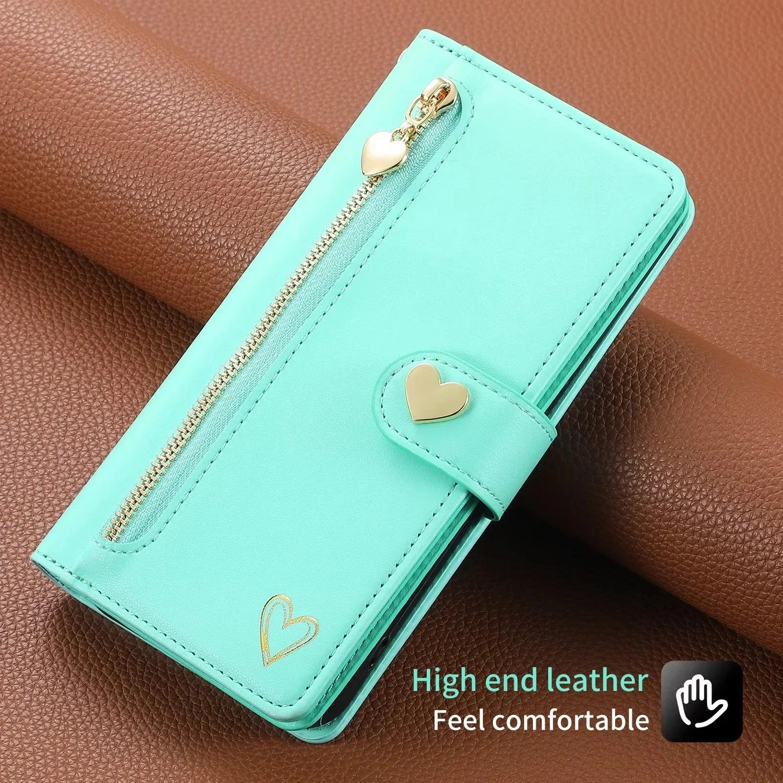 

Lanyard Leather Zipper Wallet Card Phone Case For Samsung Galaxy A15 A14 A24 A34 A54 A13 A23 A33 A53 A73 A52 A72 A05S Flip Cover Galaxy A56-Case & Strap м ята зелений колір