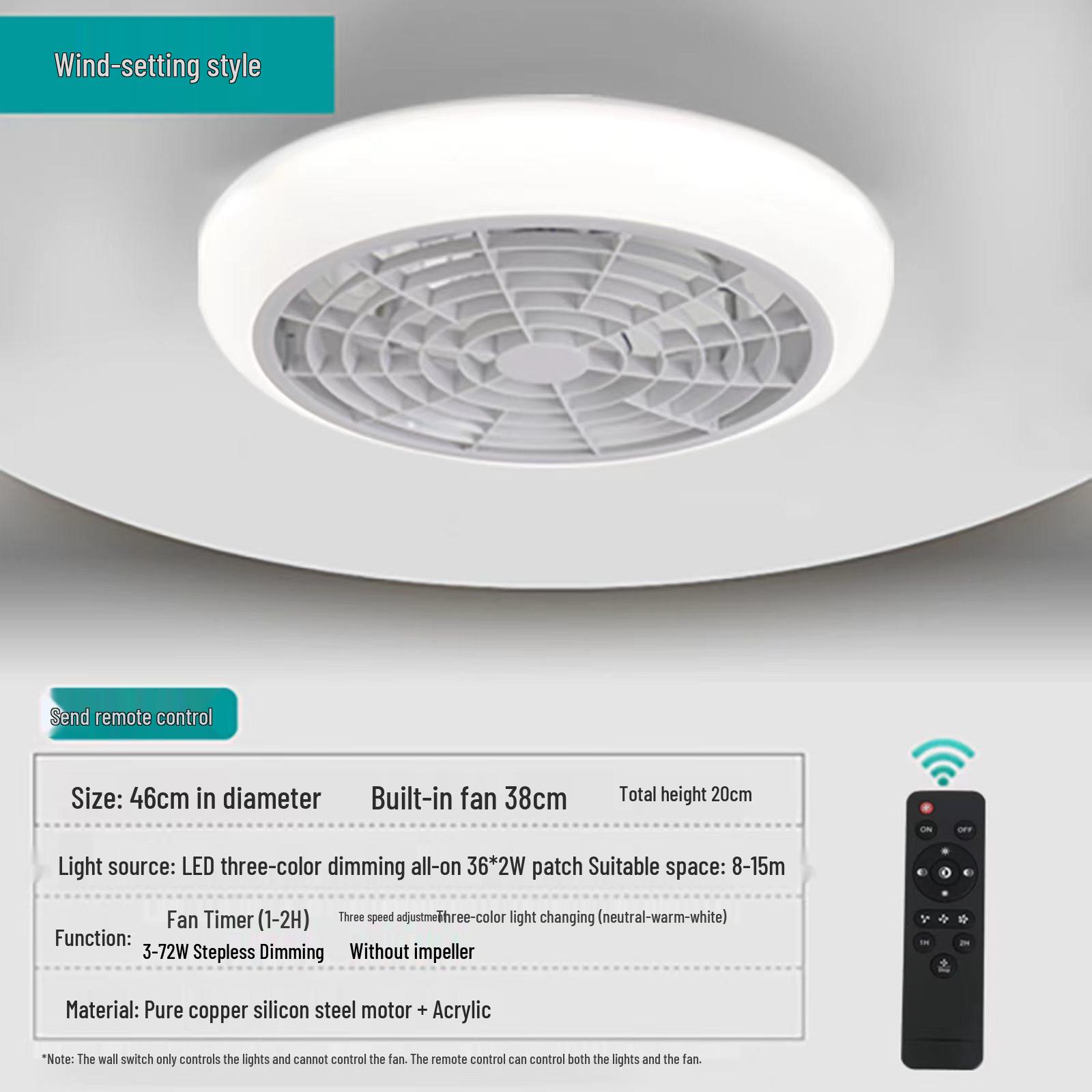 

Ультратихий умный потолочный светильник-вентилятор для спален, гостиных или ресторанов - Большой воздушный поток со встроенным невидимым освещением