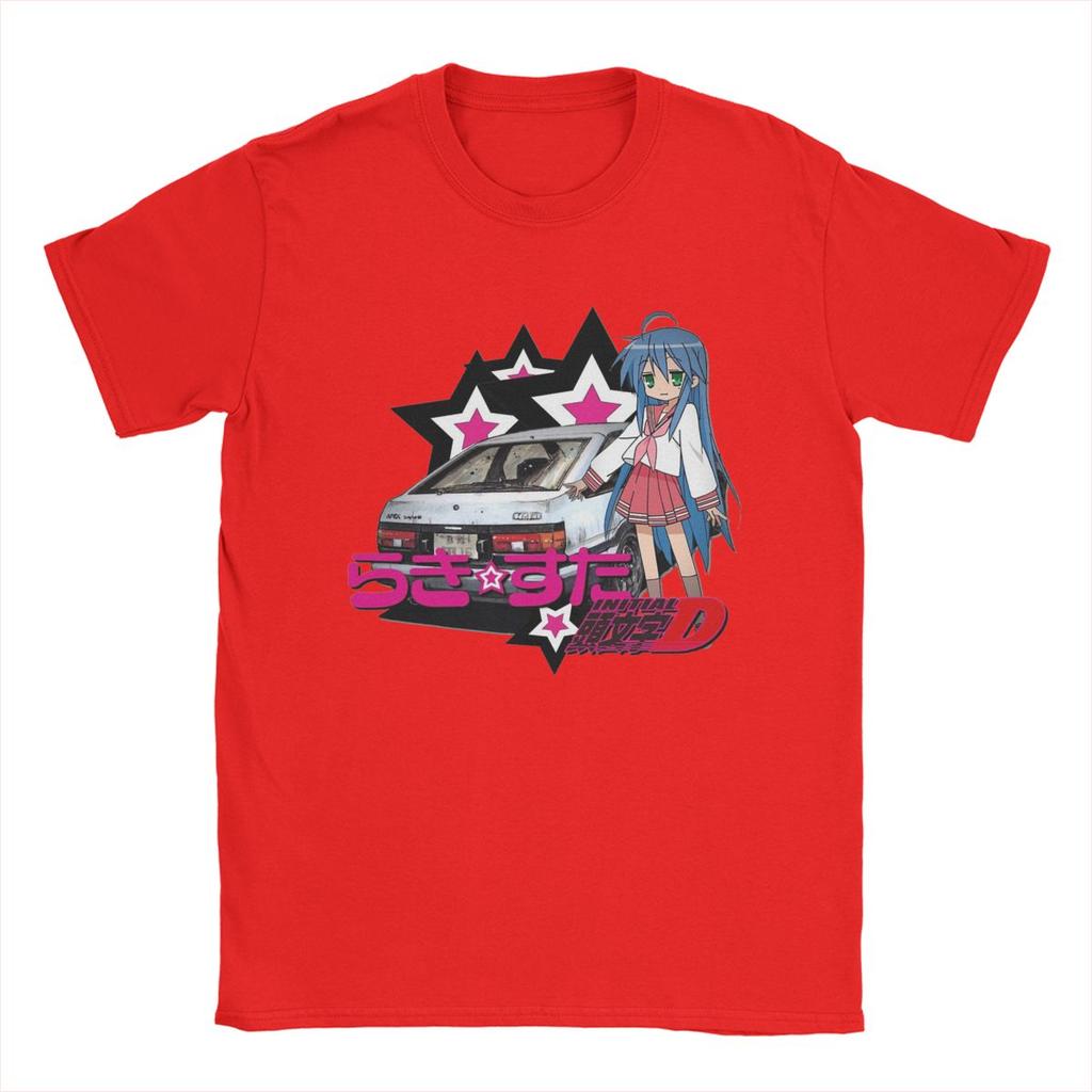 Leisure Lucky Star Konata Intitial D T-Shirt for Men Round Collar 100% Cotton T Shirt Anime Tee Shirt 4XL 5XL Tops
