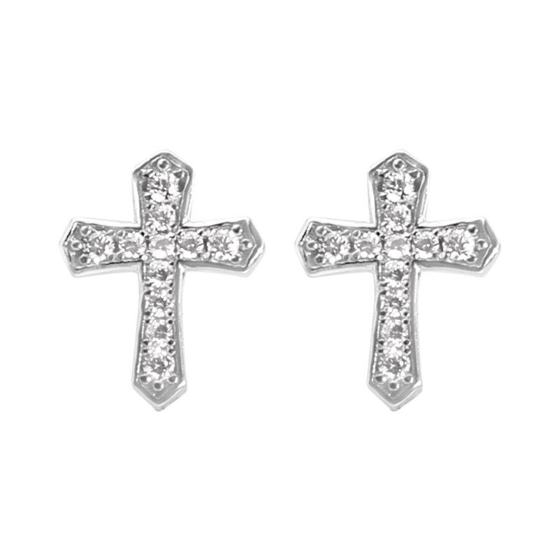 New Rhinestones Cross Earrings for Men Personality Hip-Hop Pair Stainless Steel Stud Earrings Male Women's Party Jewelry