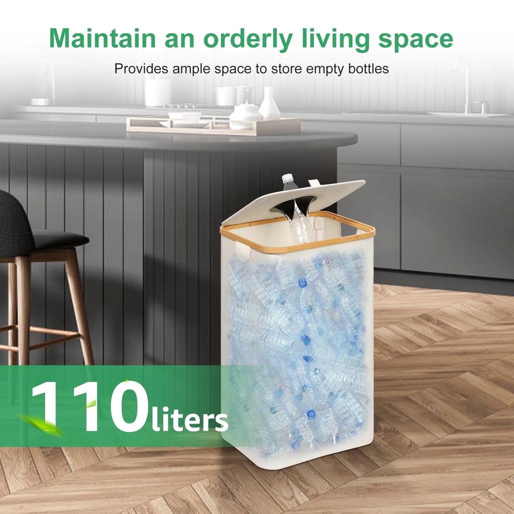 110L Home Recycling Bin Foldable Recycle Storage Container with Reusable Inner Bag For Kitchen Recycle Bottle Cans Glass Cartons