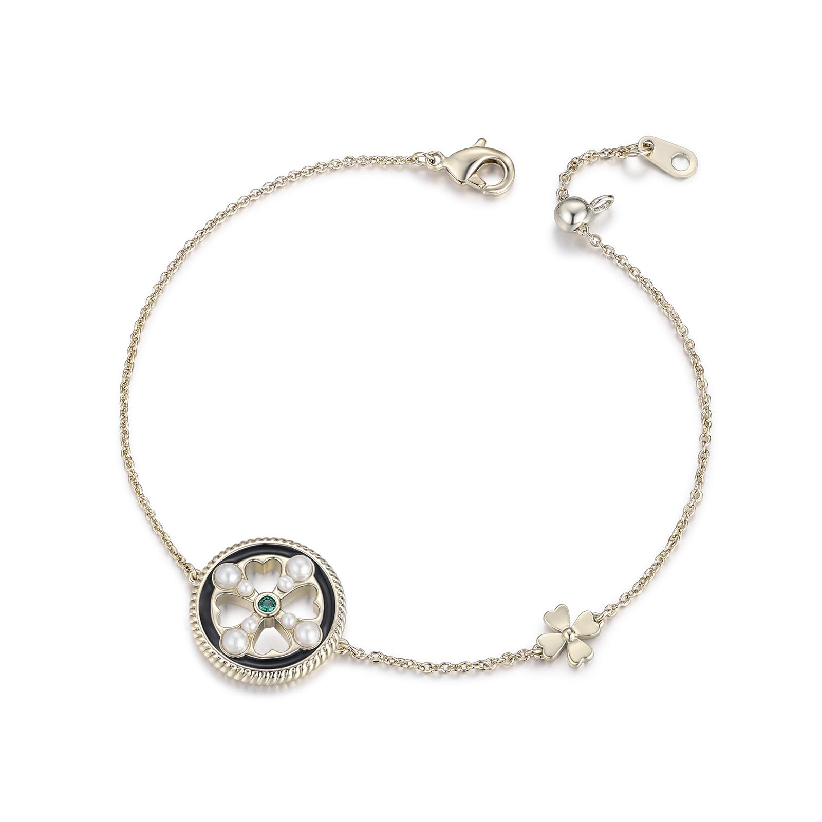 

Эмалевый браслет с четырехлистным клевером: Элегантные, Стойкие к выцветанию, Универсальные, Изысканные украшения для рук для женщин. золотой/кофейный