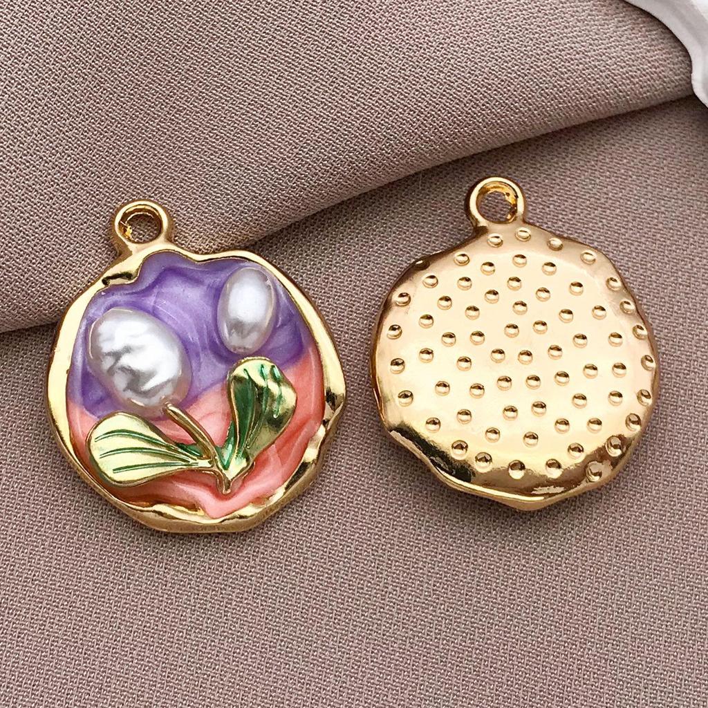 French Retro Luxury Enamel Earrings & Necklace Set: Monet's Garden Oil Painting Flower Design
