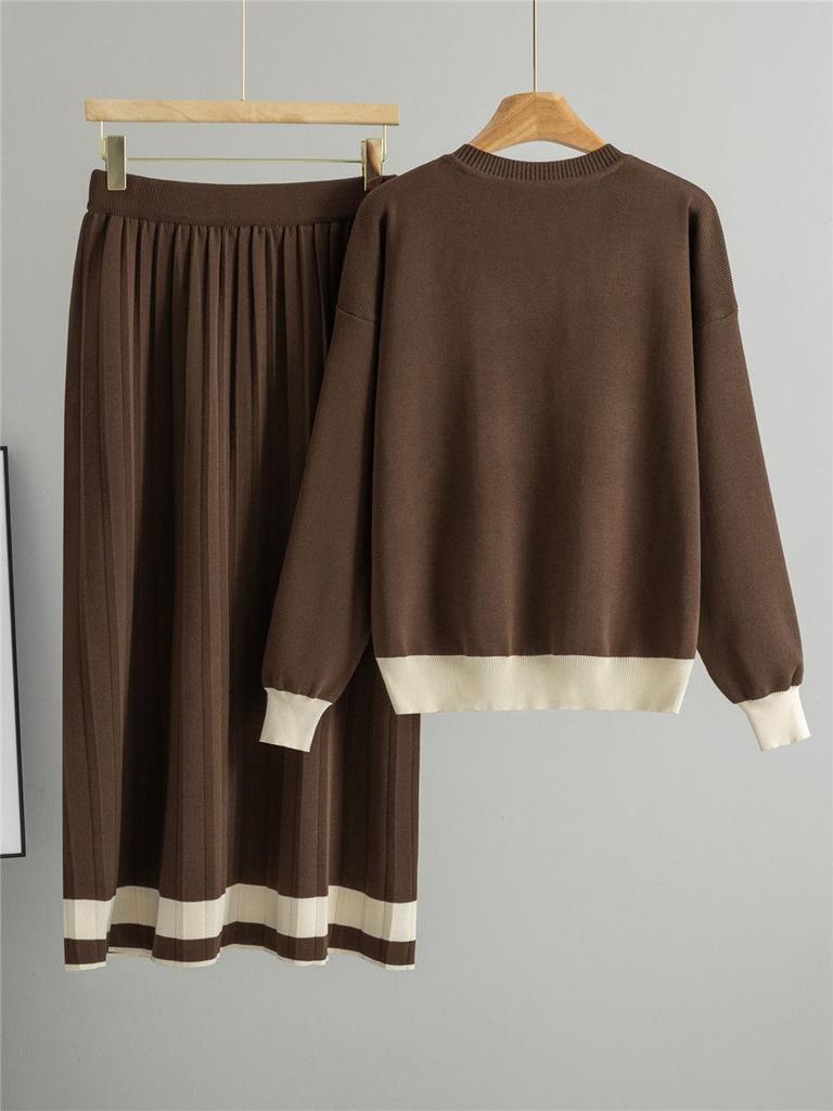 Korean Style Knit Cardigan & Pleated Skirt Two-Piece Women's Set
