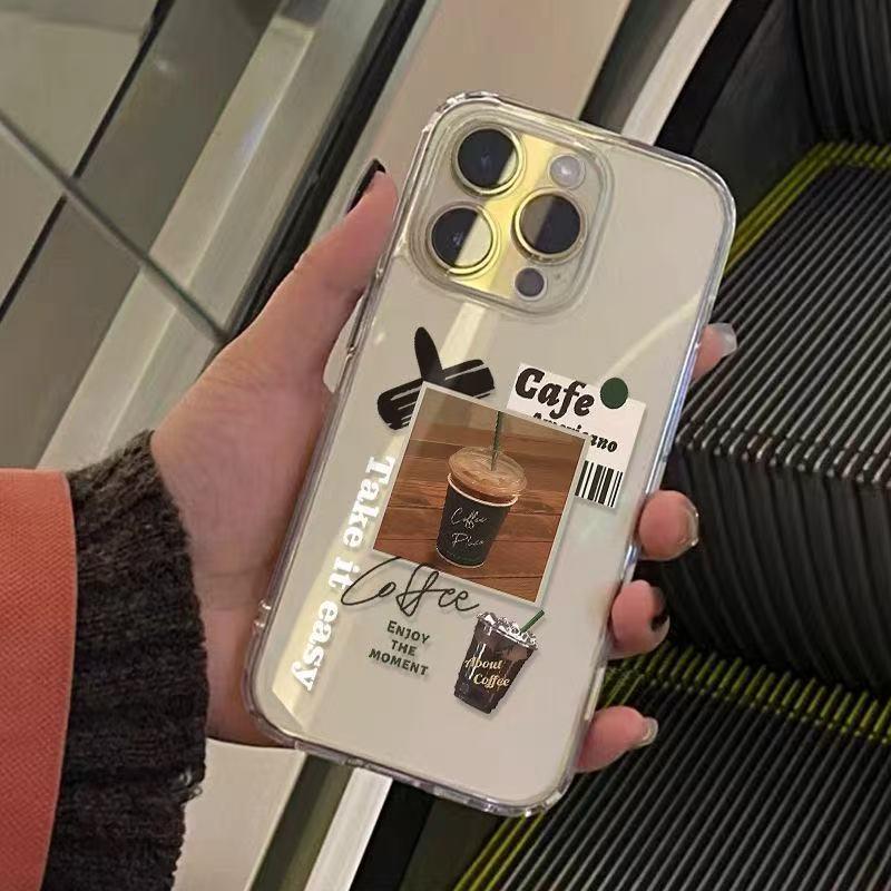 Trendy Coffee-Style Transparent iPhone Case: Drop-Proof, Soft Fit for iPhone 12-17, Compatible with Apple 15 Pro Max